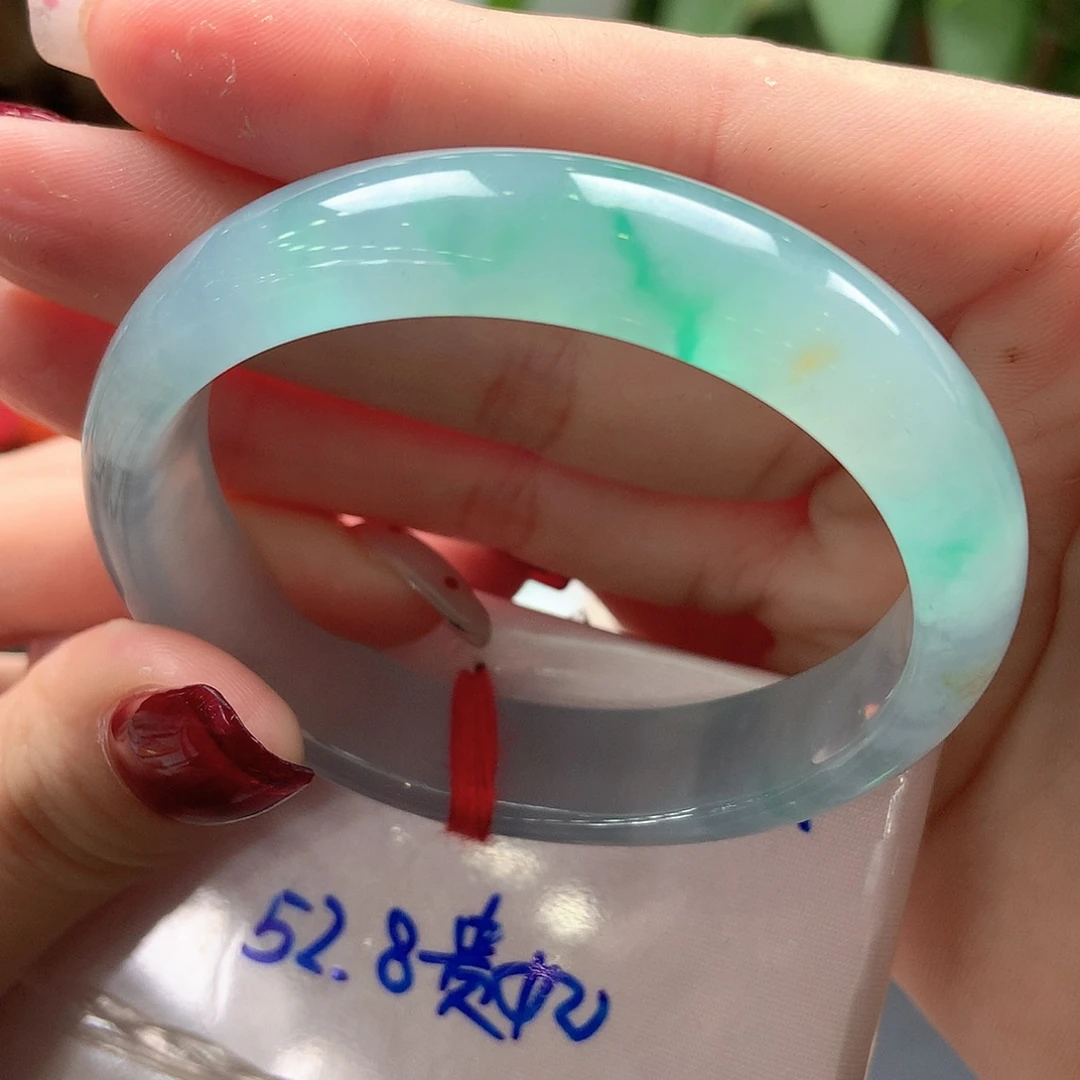 翡翠未镶嵌手镯52.6贵妃金丝阳绿27号