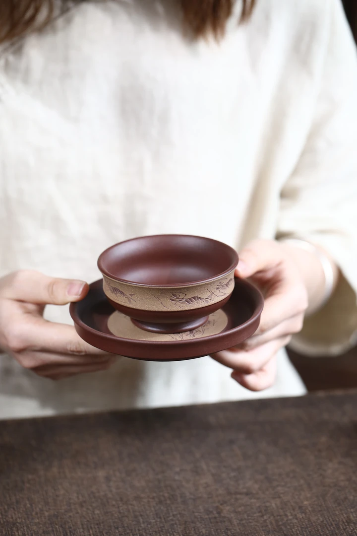 宜兴紫砂双色粉浆手工刻绘齐白石虾主人杯壶承功夫茶具配件