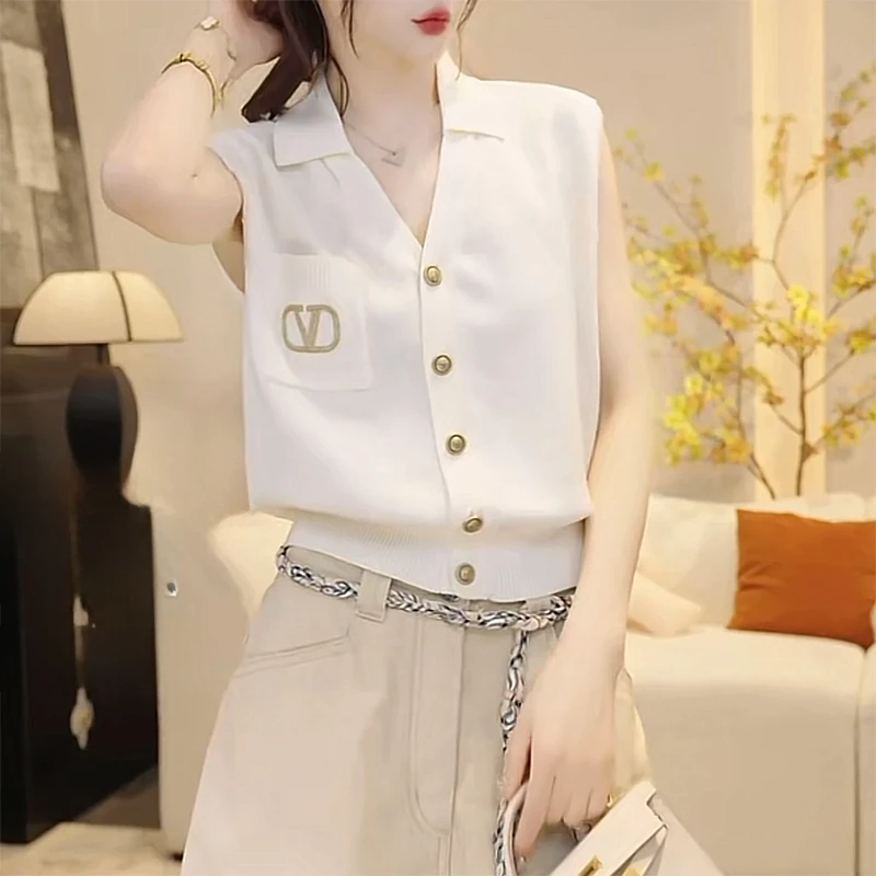 法式气质小香风单排扣2025V领背心女内搭修身高级感冰丝无袖上衣