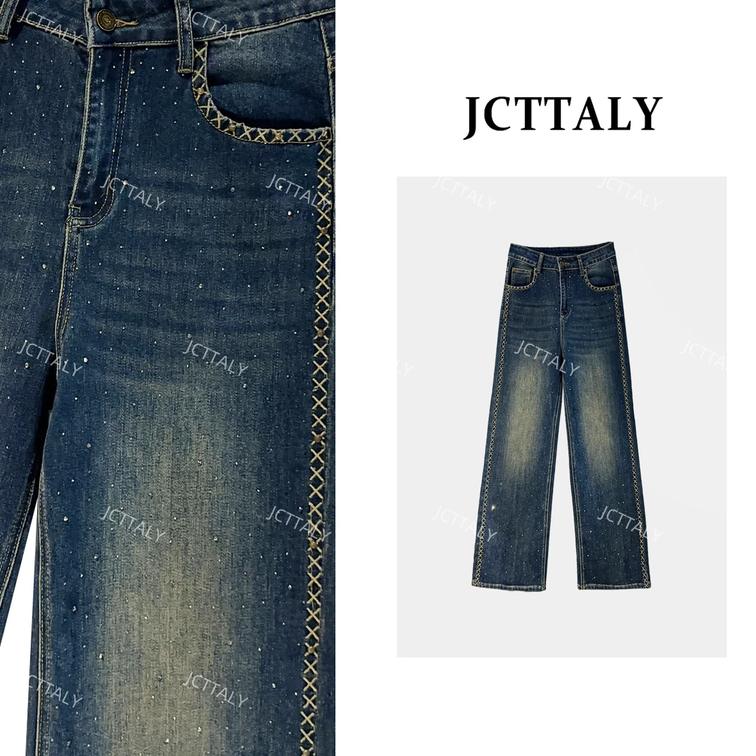 【宠粉价】设计师新款直筒显瘦高腰重工刺绣裤子JC-A4481