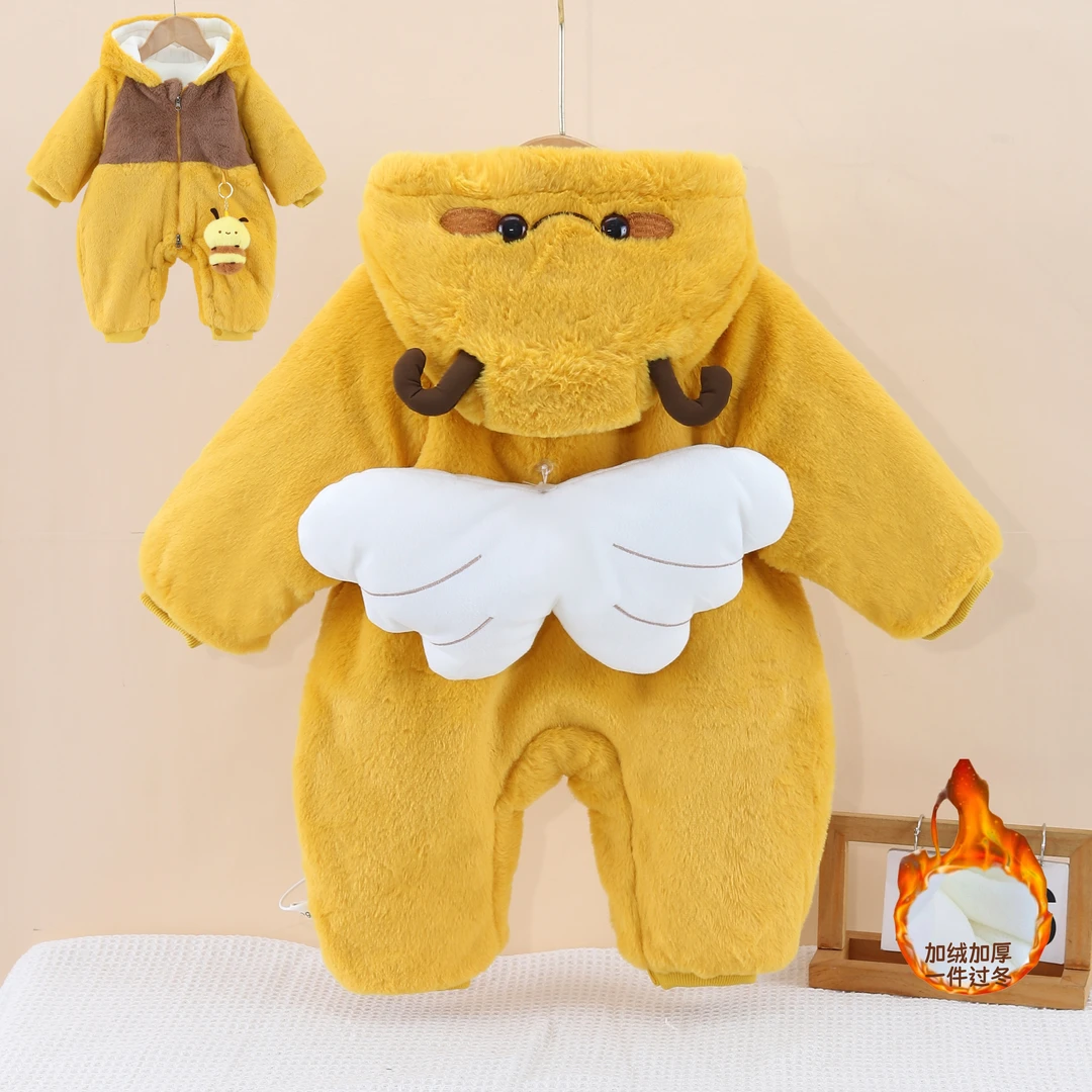 J新款加厚加绒男女宝一件过冬可爱小蜜蜂满月周岁年服外出哈衣D35