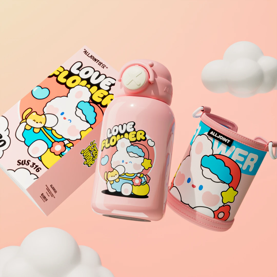 ALL-JOINT/优仅蹦蹦萌趣杯保温杯高颜值儿童便携吸管保温杯