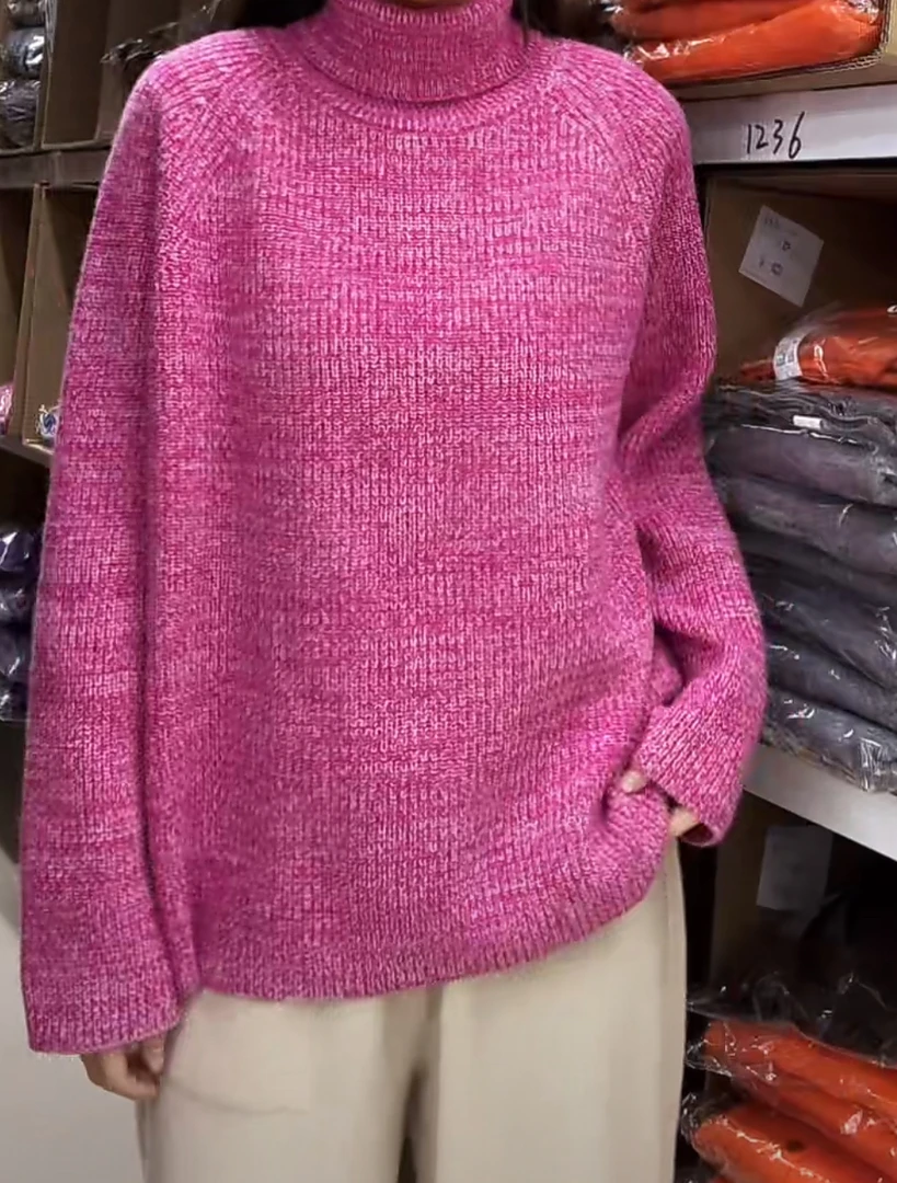 高翻领元宝针花纱套头羊绒衫 ct 745