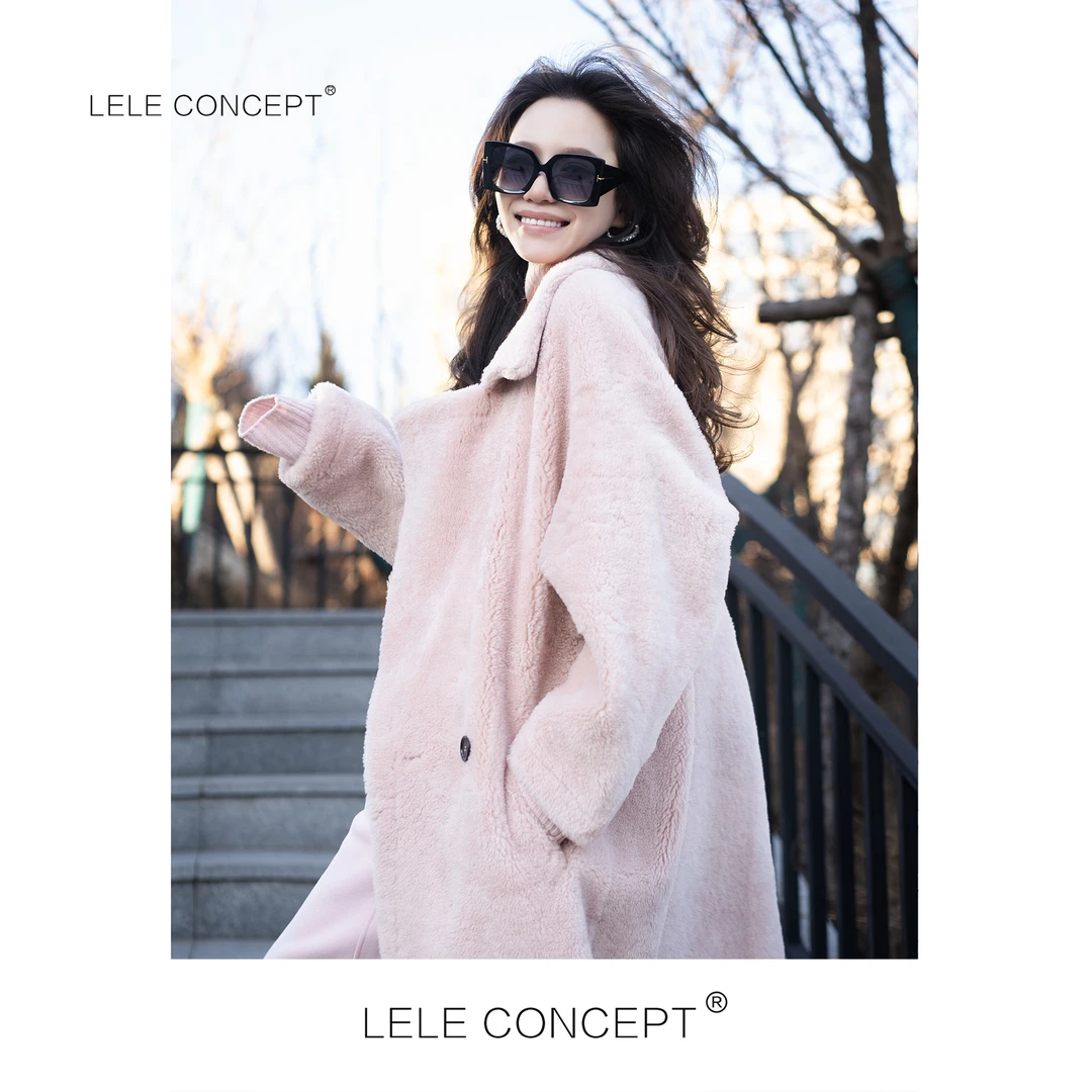 LELE CONCEPT丨【美超】轻奢款长款翻领皮毛一体外套D0125