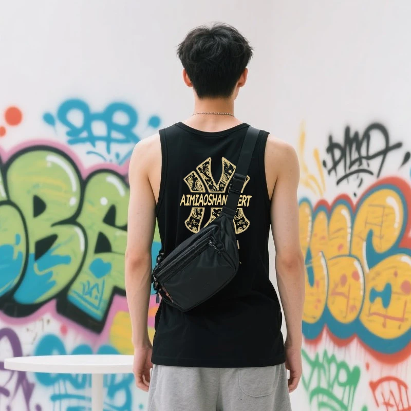 夏季美式运动背心嘻哈重磅棉粗螺纹紧身肌肉健身打底男士T恤潮