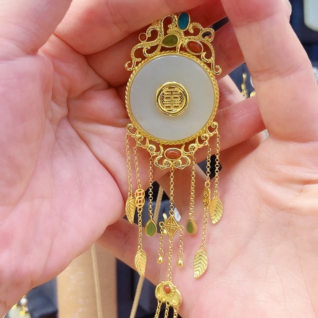 和田玉银S925镀金镶嵌颈饰