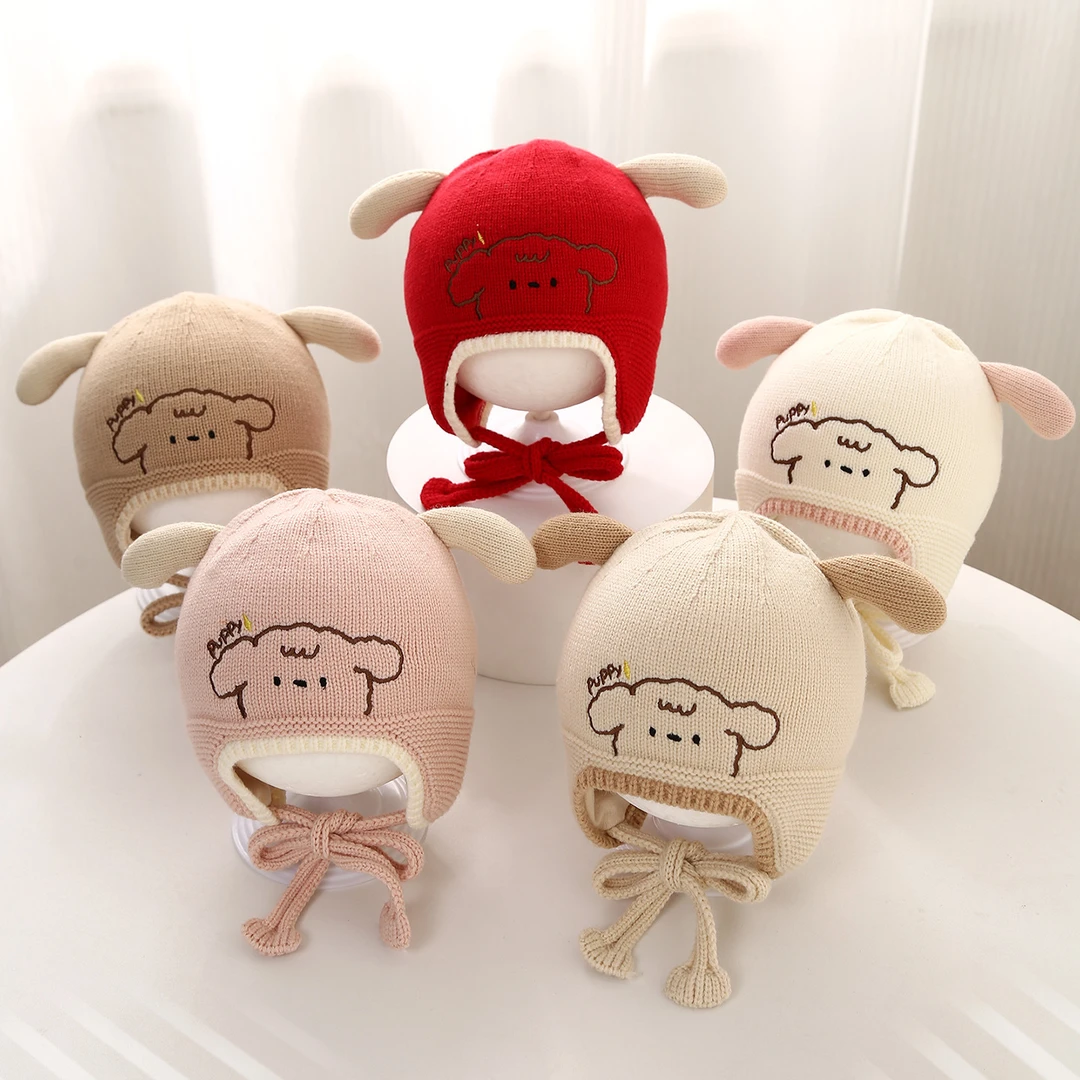 宝宝帽子秋冬季针织护耳帽男童女童可爱超萌毛线帽冬天厚款保暖帽