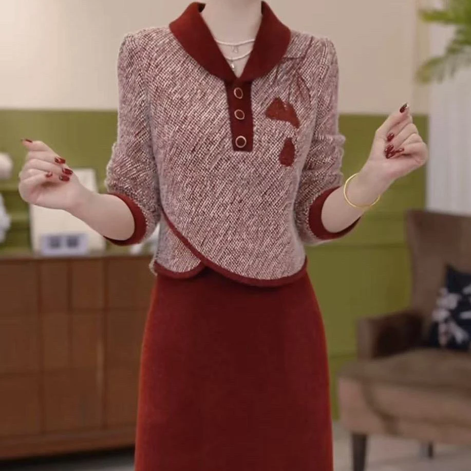 高级雪花绒时尚百搭拼接礼服裙2025秋季新款显瘦洋气中长款连衣裙