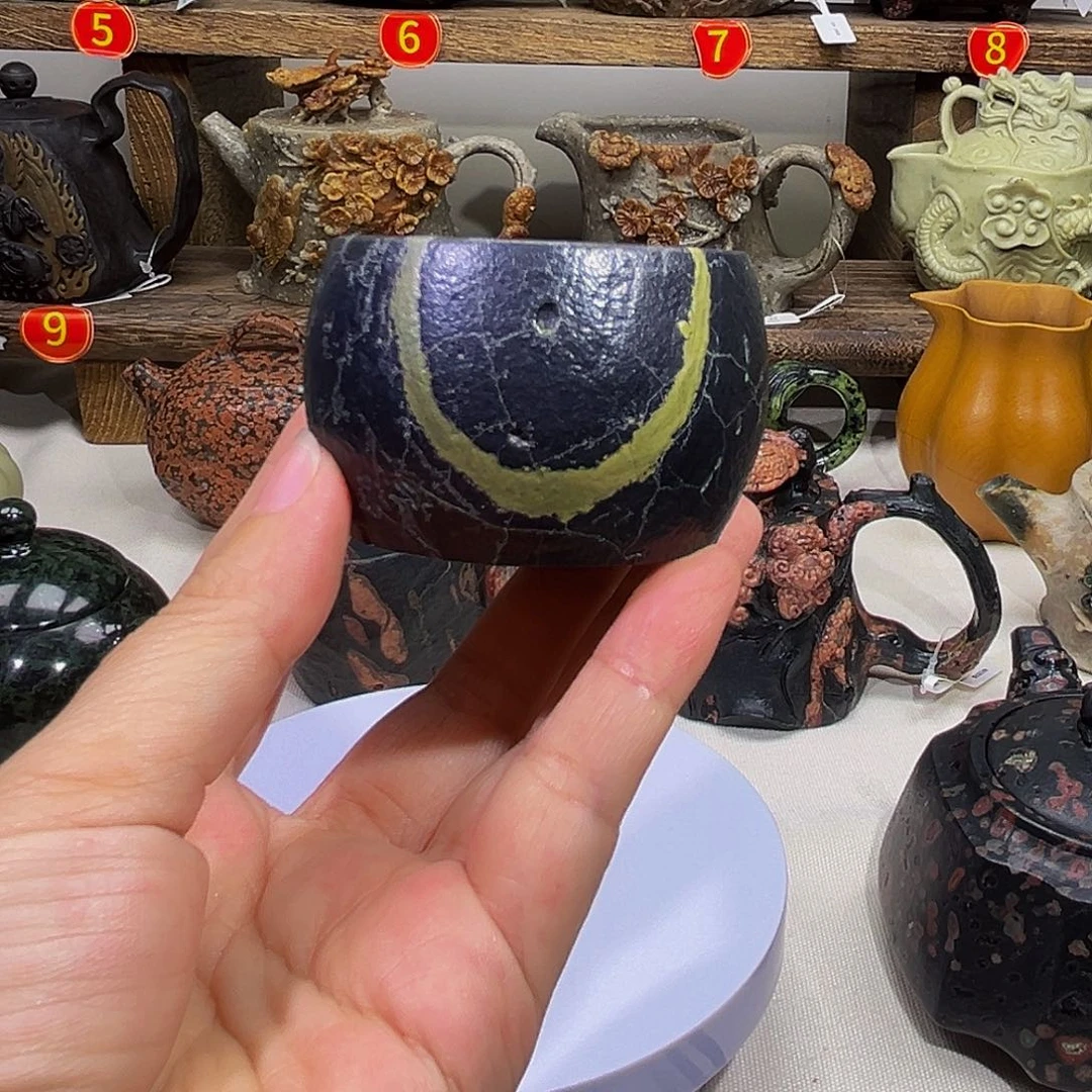 石材梅花玉安山玉圆鼓杯