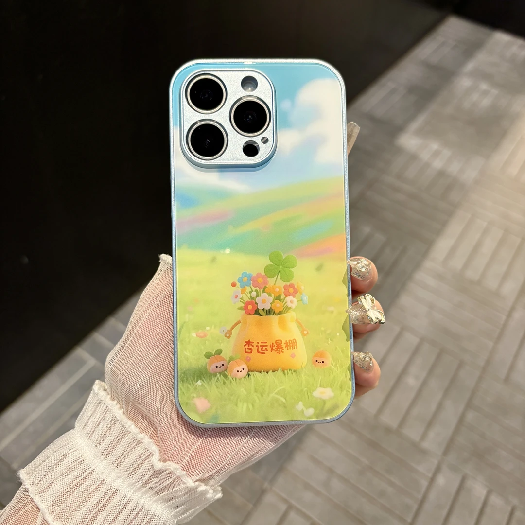 苹果/华为/oppo/vivo/小米 杏运爆棚适用iPhone17/16玻璃手机壳