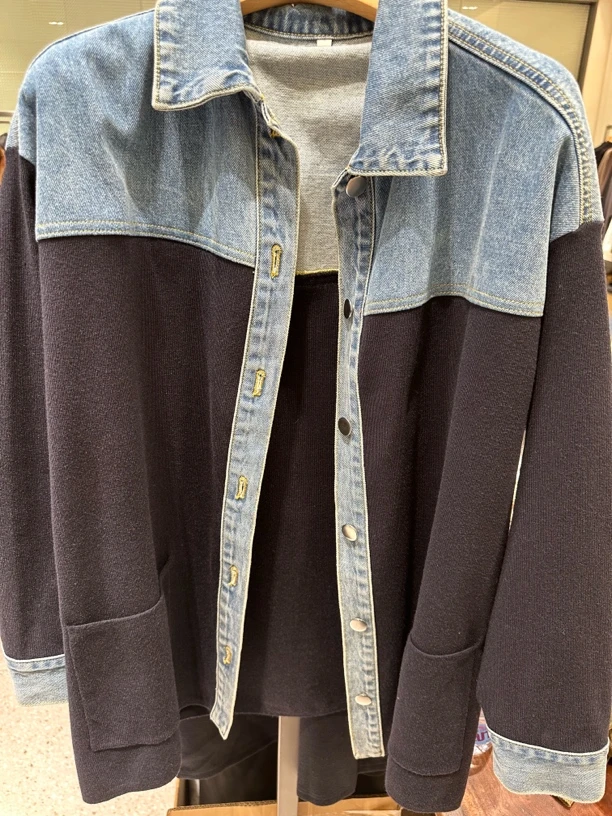 拼接牛仔开衫外套