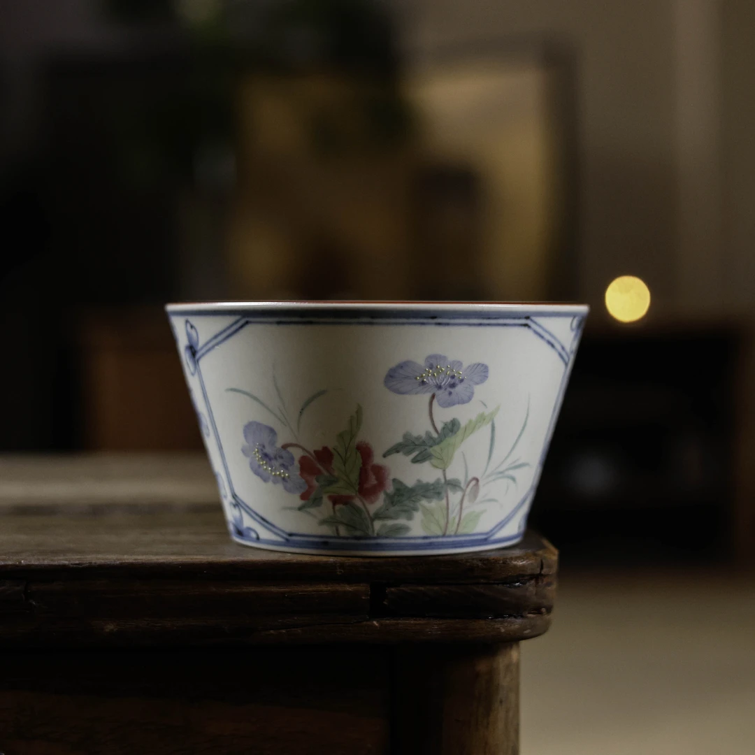 开窗斗彩鸢尾花建水500ml（新墨冉0375）