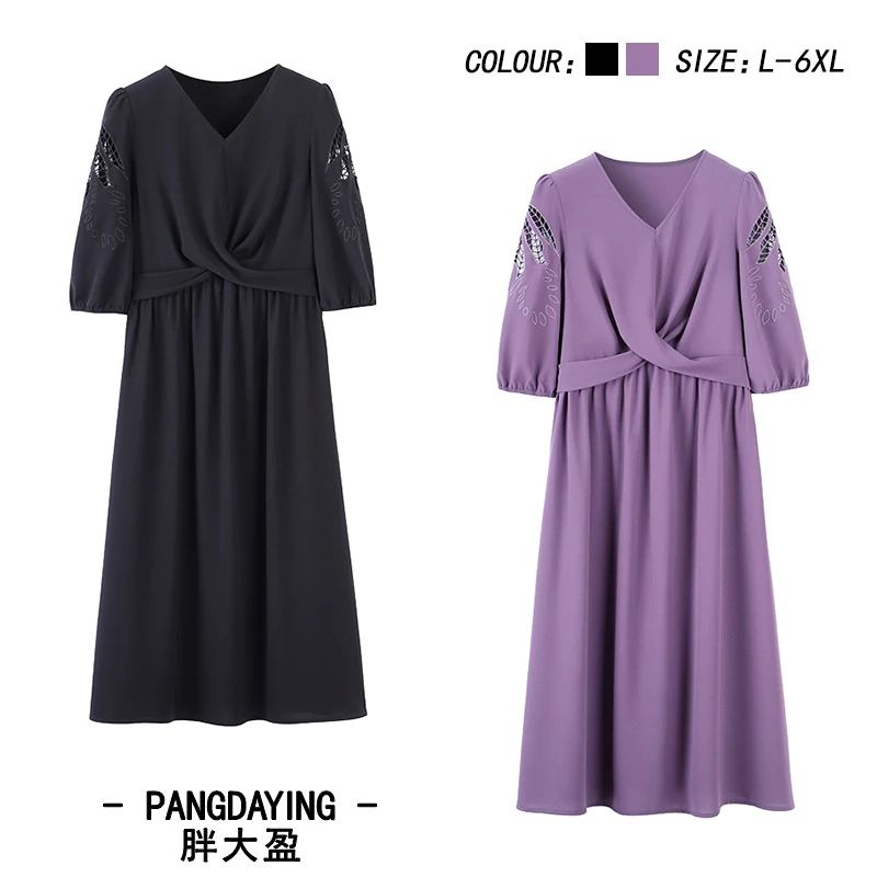 黑色紫色气质连衣裙交叉腰线设计感显瘦裙子ZB7013