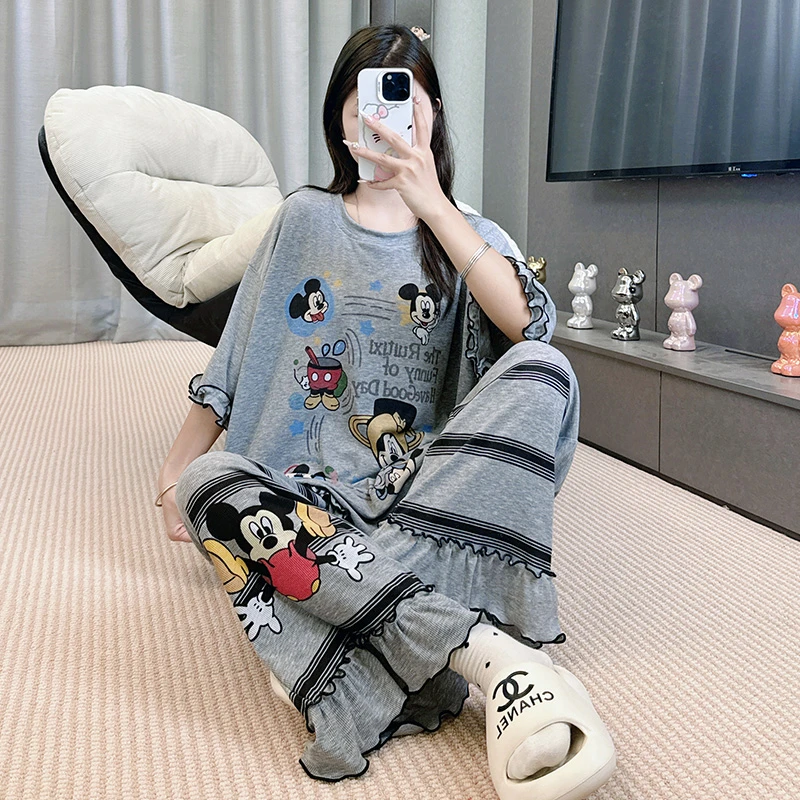 睡衣女夏季新款半袖卡通高级薄款休闲韩版宽松家居服套装-373（TZ）