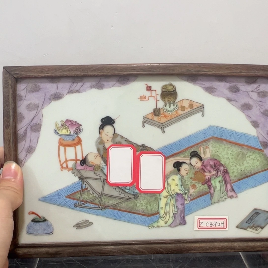 玄***云粉彩人物春天瓷板全品