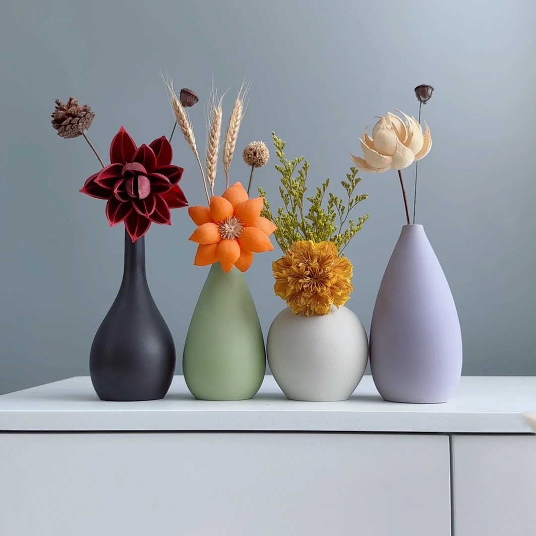 摆件陶瓷小花瓶摆件含花总高约20-30cm
