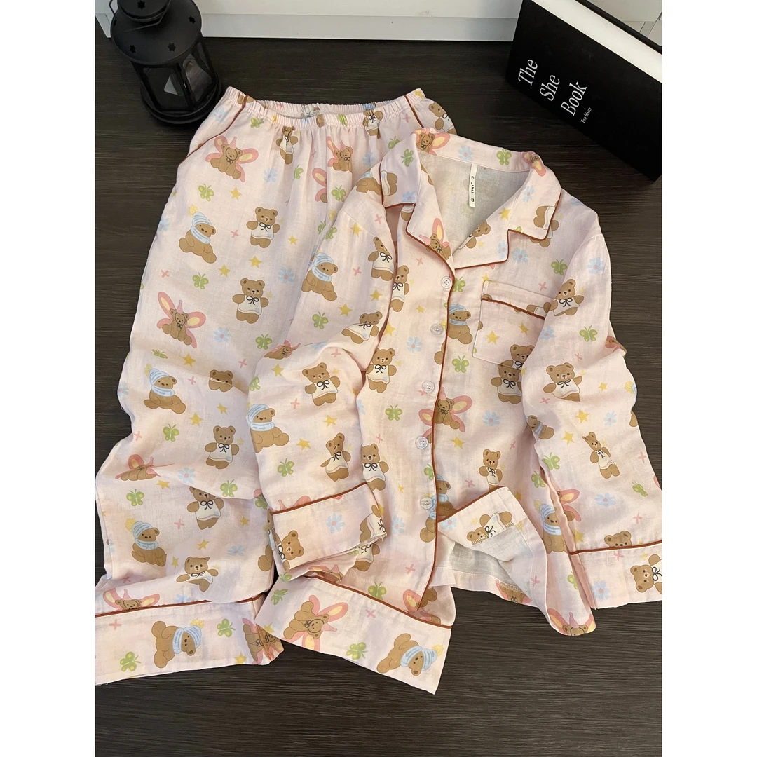 2025年甜美慵懒风卡通印花睡衣女秋季新款长裤舒适家居服套装女生