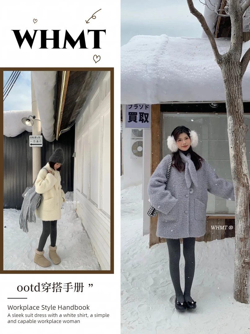 羽绒服毛呢外套设计感兔耳朵秋冬2025爆款网红款大衣韩版时尚