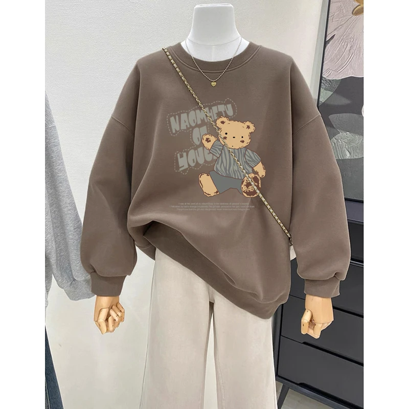 圆领卫衣女2025秋冬季新款宽松休闲洋气中长款遮屁股加绒加厚上衣