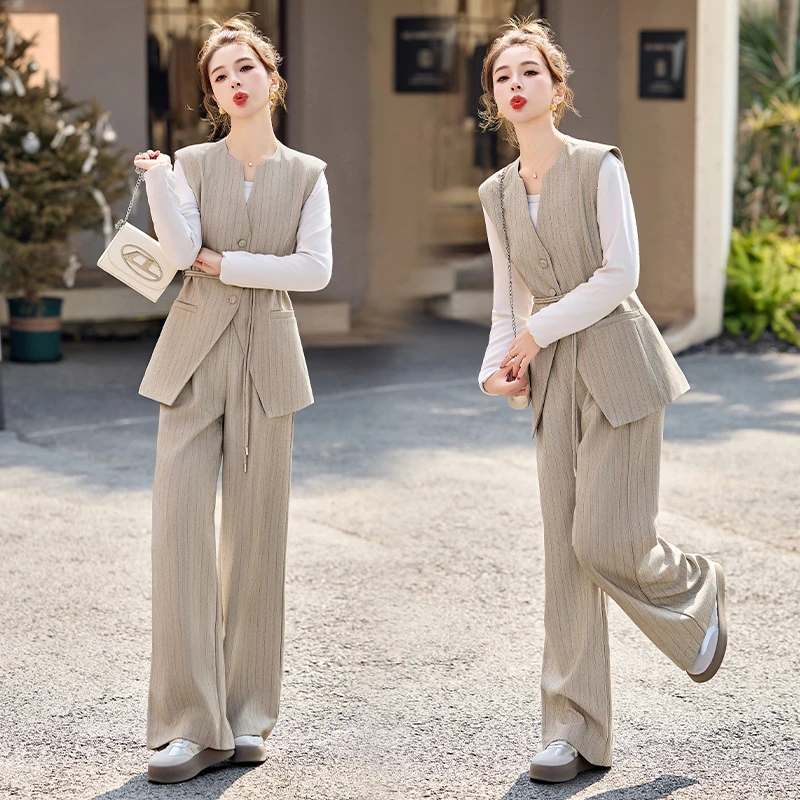 轻熟风气质西装马甲阔腿裤套装女2025春季新款高级感百搭两件套潮
