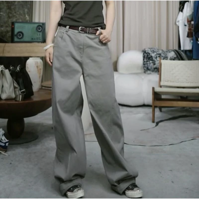 infobyfive2025夏季新款灰色休闲百搭直筒裤牛仔裤NF0504010