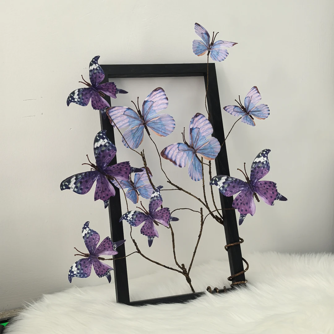 枯枝蝴蝶花相框摆件仿真花高颜值家居创意客厅装饰拍照道具