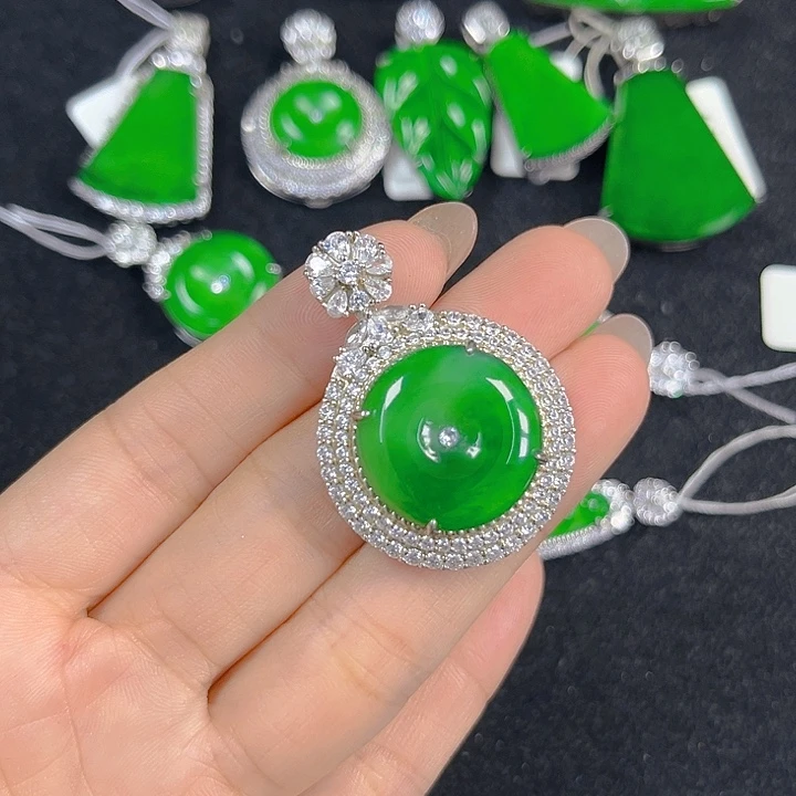 翡翠银S925镶嵌吊坠(不含链)