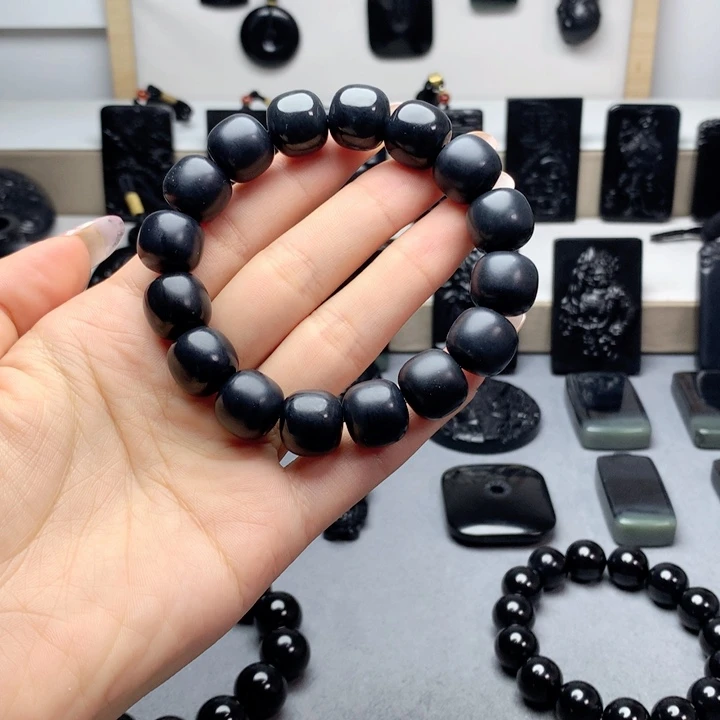 手串未镶嵌和田玉（墨玉）特价14mm