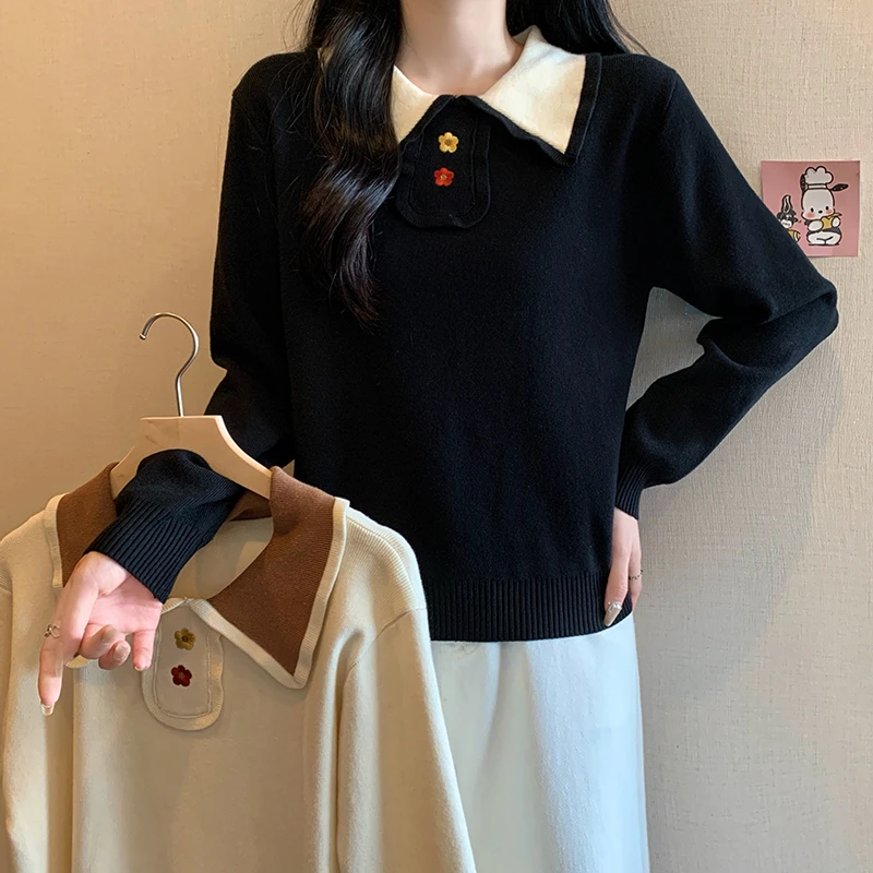 3413大码女装2024秋装新款洋气POLO领针织衫胖妹妹宽松显瘦毛衣女