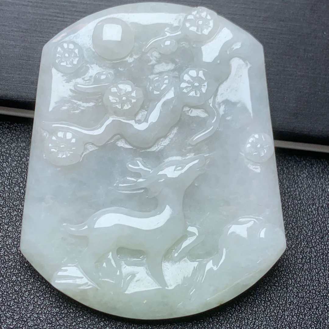 翡翠吊坠天然翡翠A货鹿牌正品翡翠鹿牌吊坠一路平安礼物男女