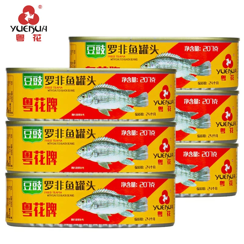 粤花粤花牌罗非鱼豆豉罐头红烧微辣精装老牌子盒装即食熟食207g