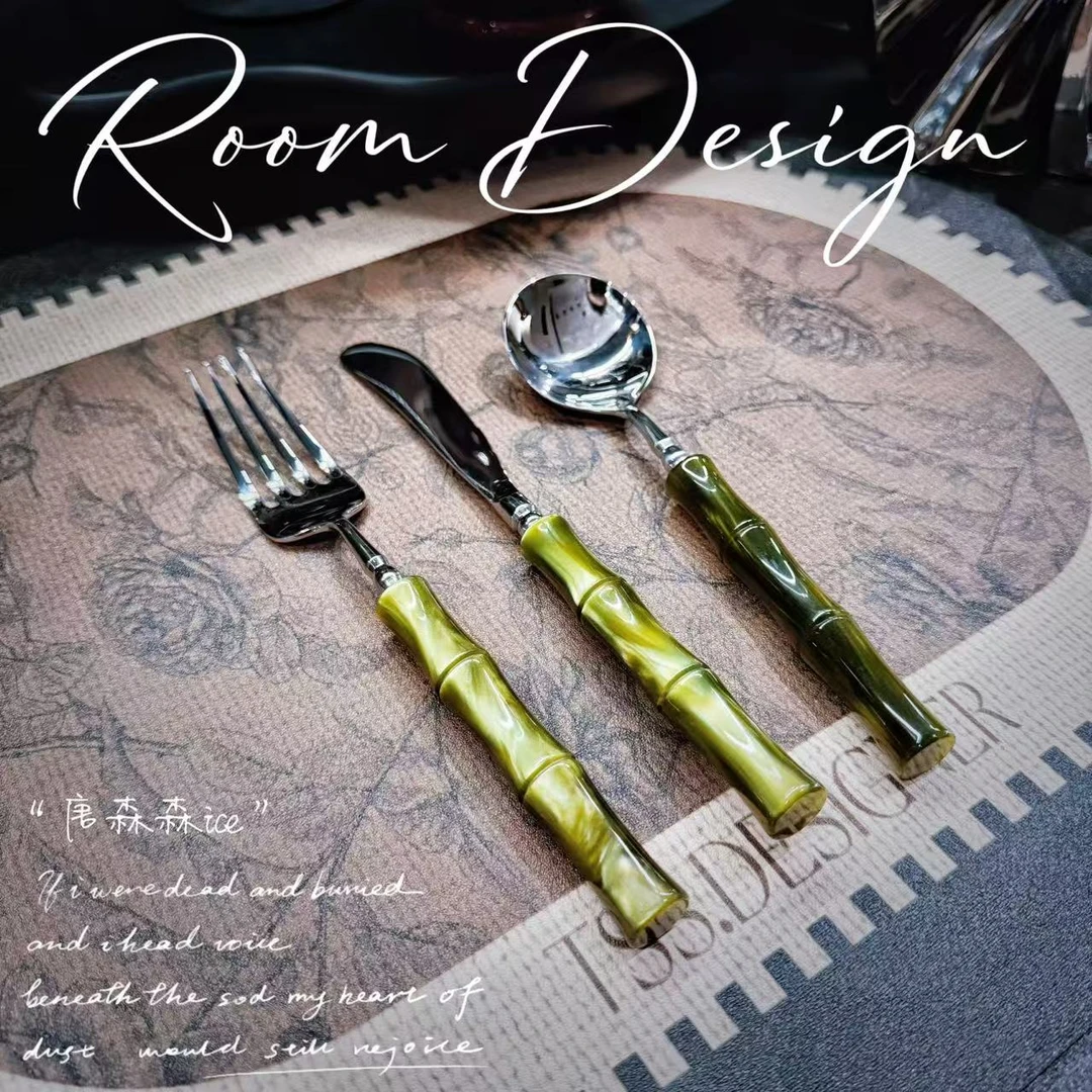2025年【设计师】新款竹节西餐刀叉套装高颜值不锈钢叉勺三件套