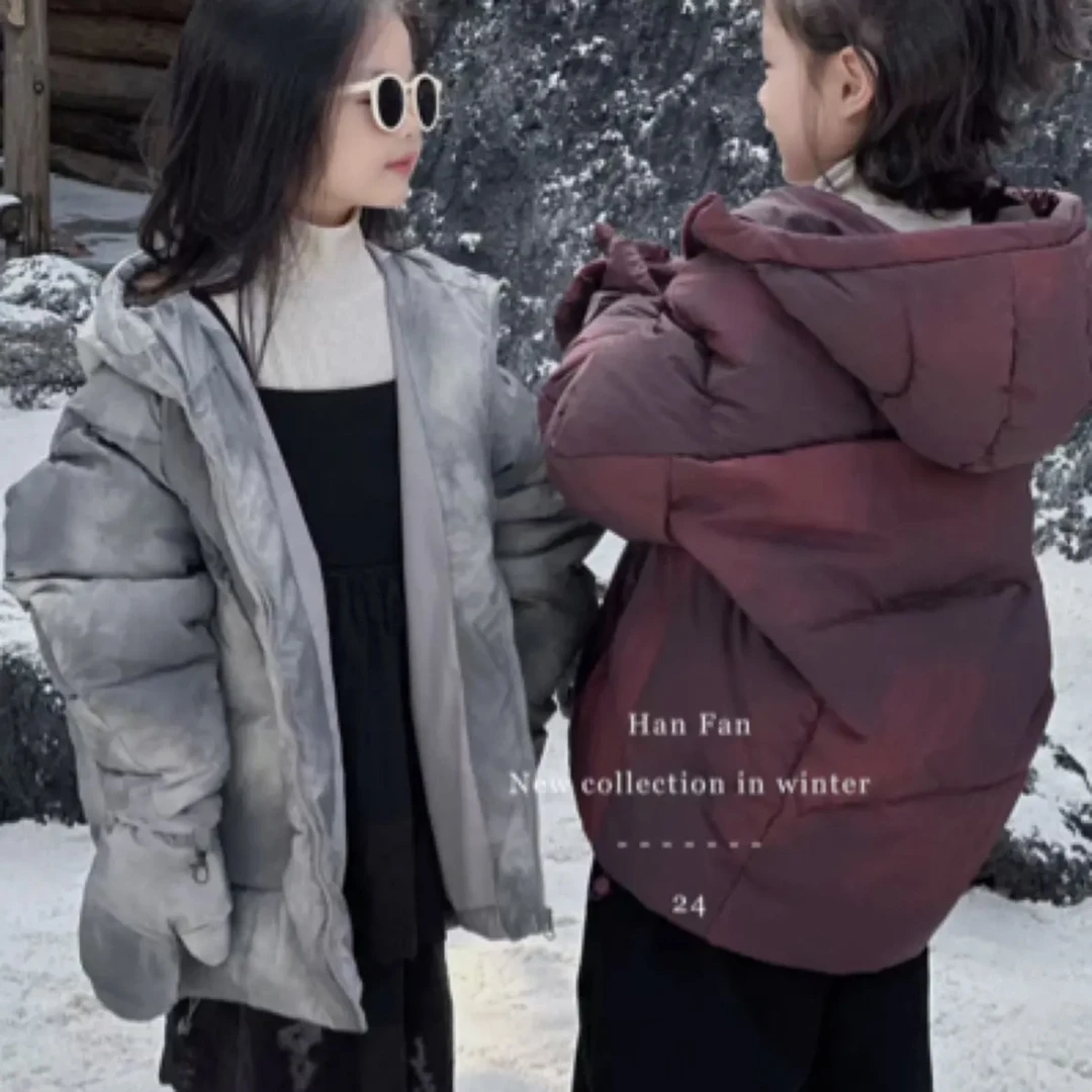 【一周童装】｛豆籽和田 韩范 ｝羽绒服 中长款 晕染 配可爱手套
