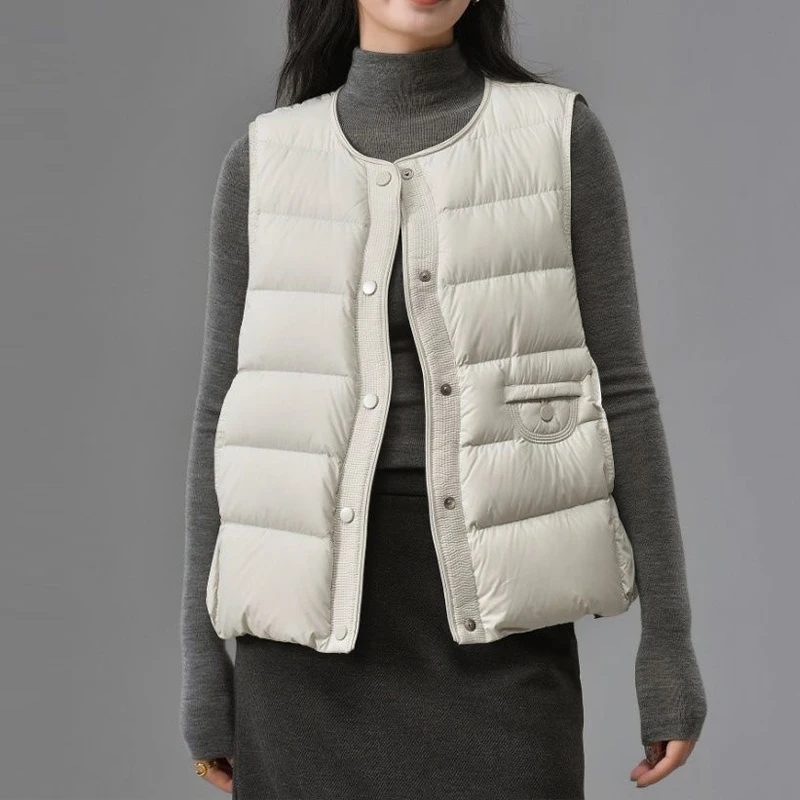 2025秋冬季新款女士时尚圆领棉服马甲宽松休闲百搭保暖加厚外套