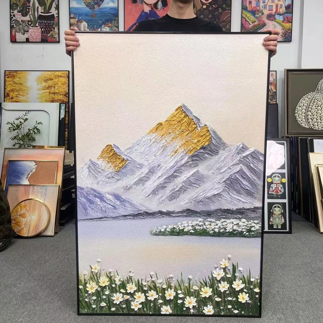 肌理现代花卉金山油画入户玄关装饰画客厅背靠金山挂画8120