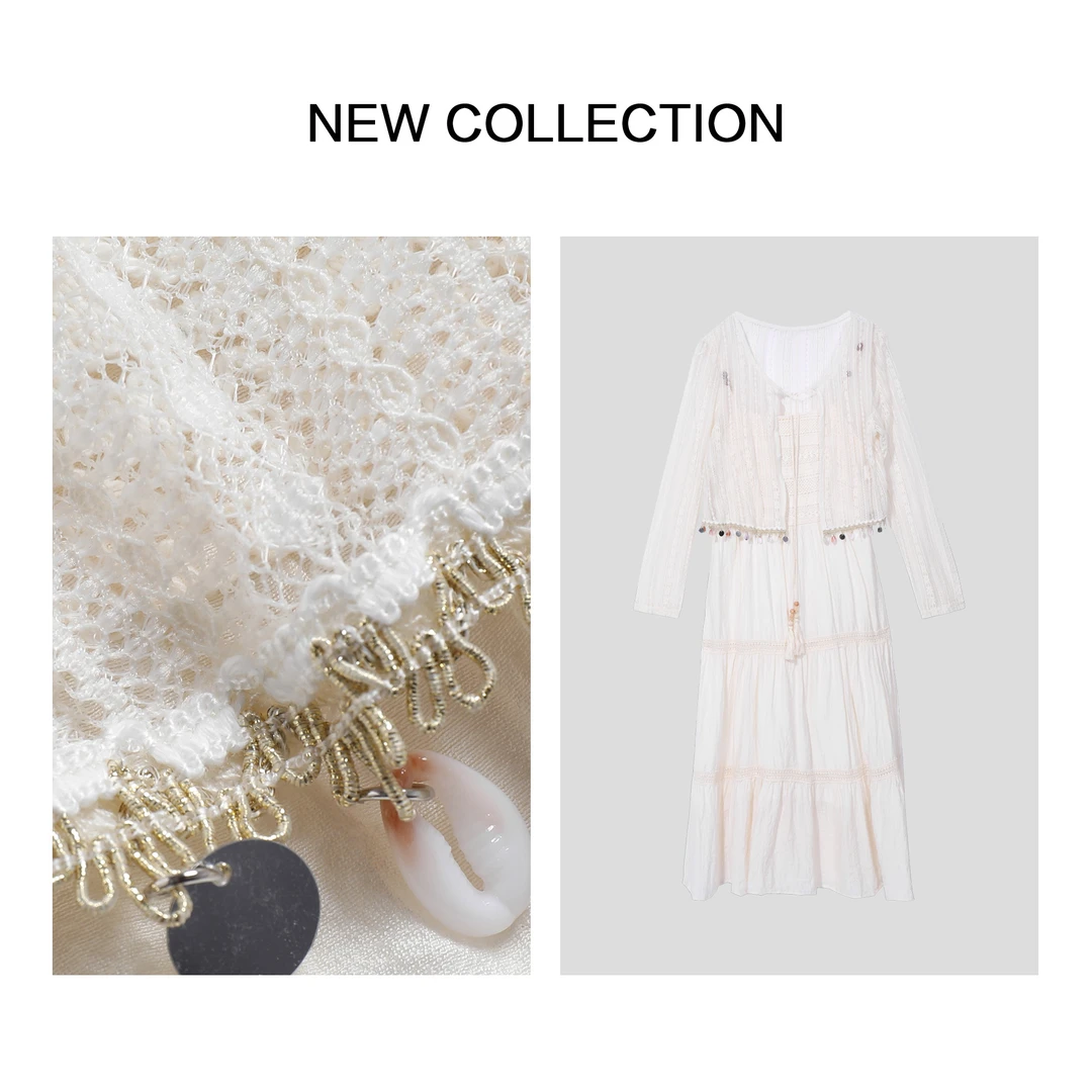 【小橱专享】 L3F28017波西米亚风白色蕾丝V领连衣裙 -8017