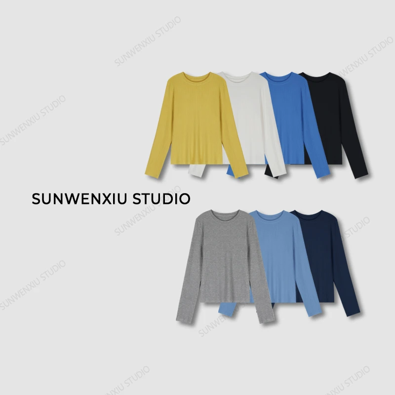 swx studio3店 “坑条打底”基础百搭闭眼入系列显瘦弹力打底T恤