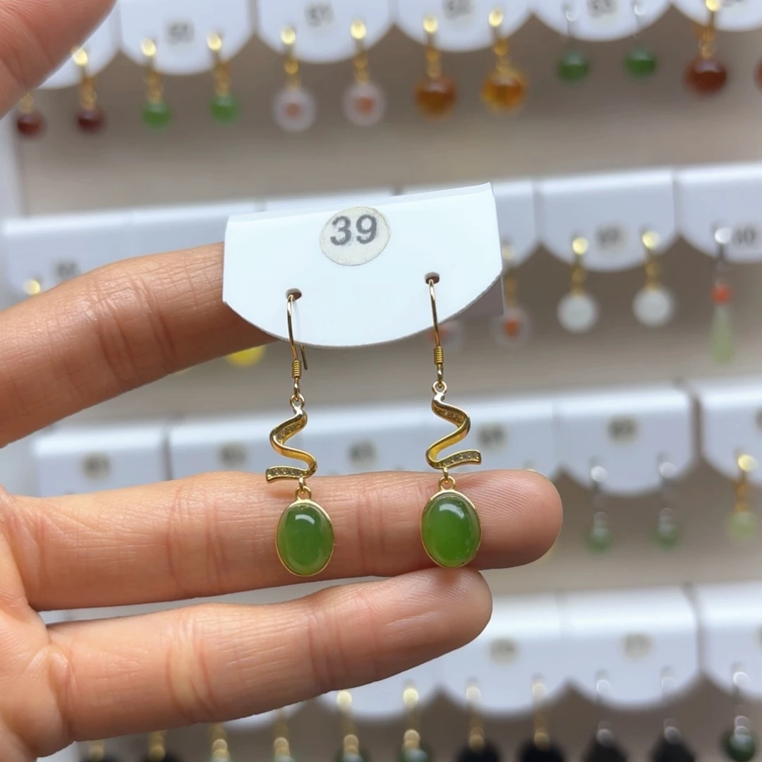 和田玉耳饰银S925镶嵌2