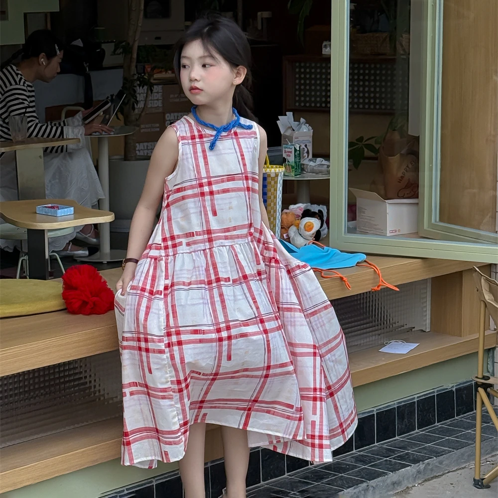 馨爸专属-71932-TBB童装女童连衣裙2025夏季新款格子公主连衣裙