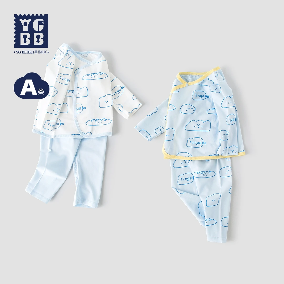 英格贝贝新生儿和尚服夏季薄款长袖套装初生婴儿夏装空调服两件套