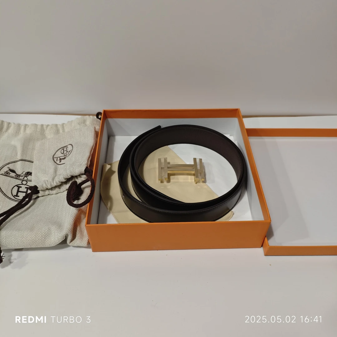 95新 Hermes/爱马仕 H扣腰带黑色金扣/250502WYYLX01