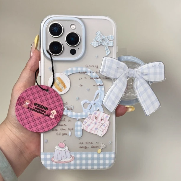 二合一格纹蝴蝶结磁吸手机壳适用苹果16promax/iphone16pro新款15