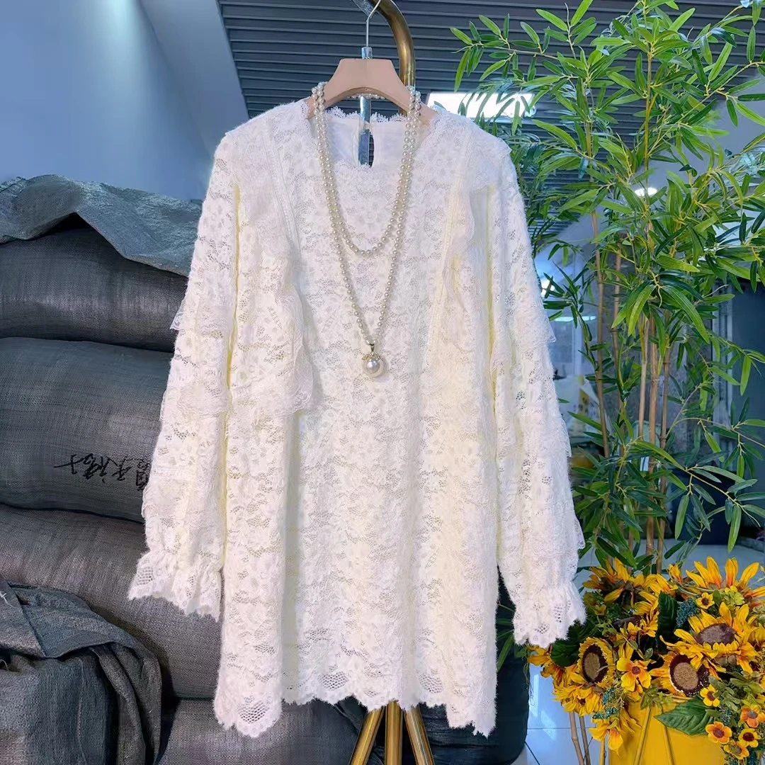 婷婷家欧货时尚拼接蕾丝大衫遮肉气质秋季爆款雪纺衫白色上衣长袖