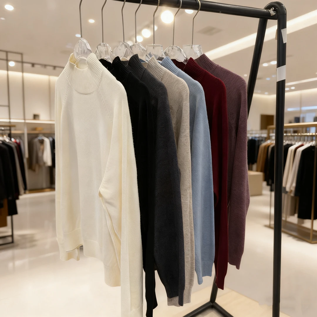 厚款针织常规袖纯色半高领羊毛+羊绒衫打底衫秋冬内搭加厚