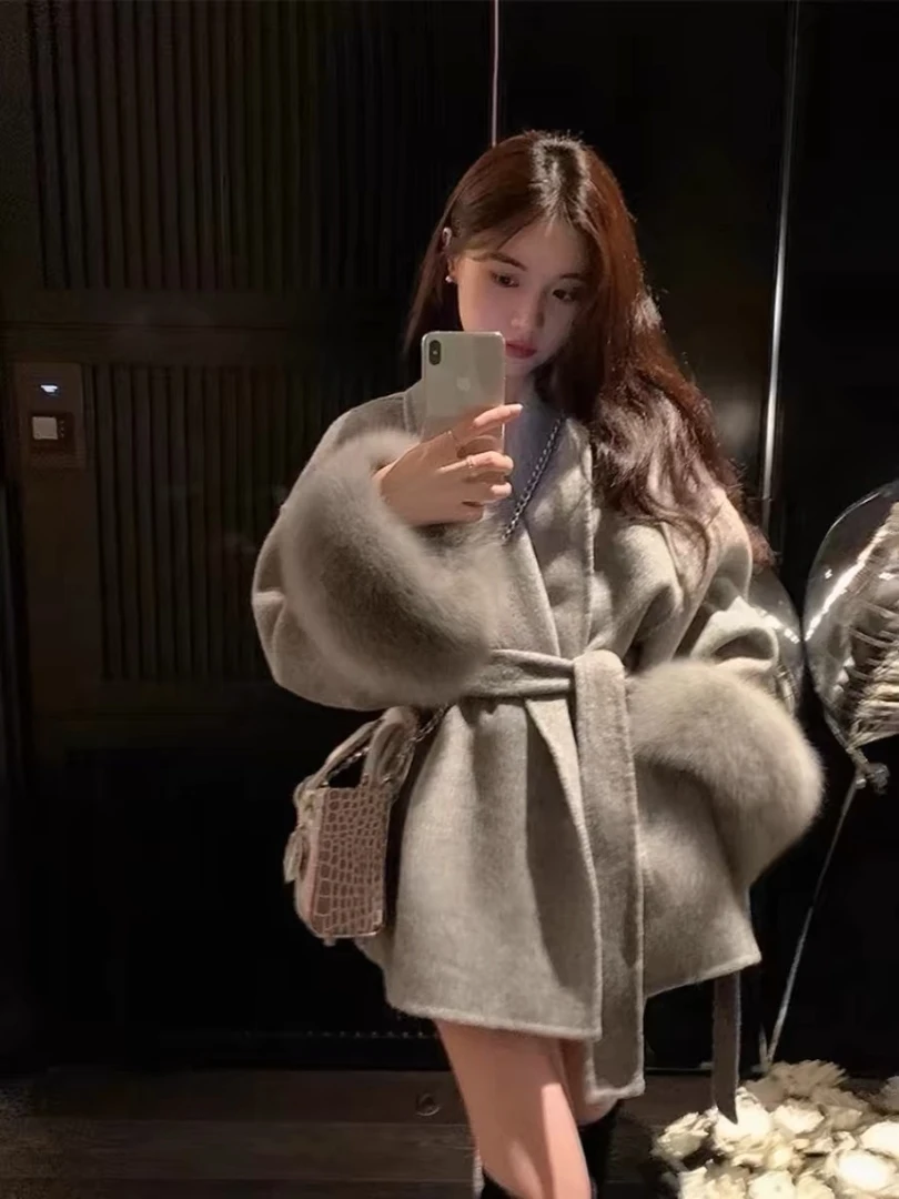 灰色双面毛呢大衣女短款2025秋冬季新款气质高级感小个子呢子外套