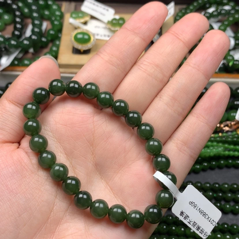 【闪购商品】未镶嵌手串和田玉（碧玉）8m特价菠菜绿无黑清货出