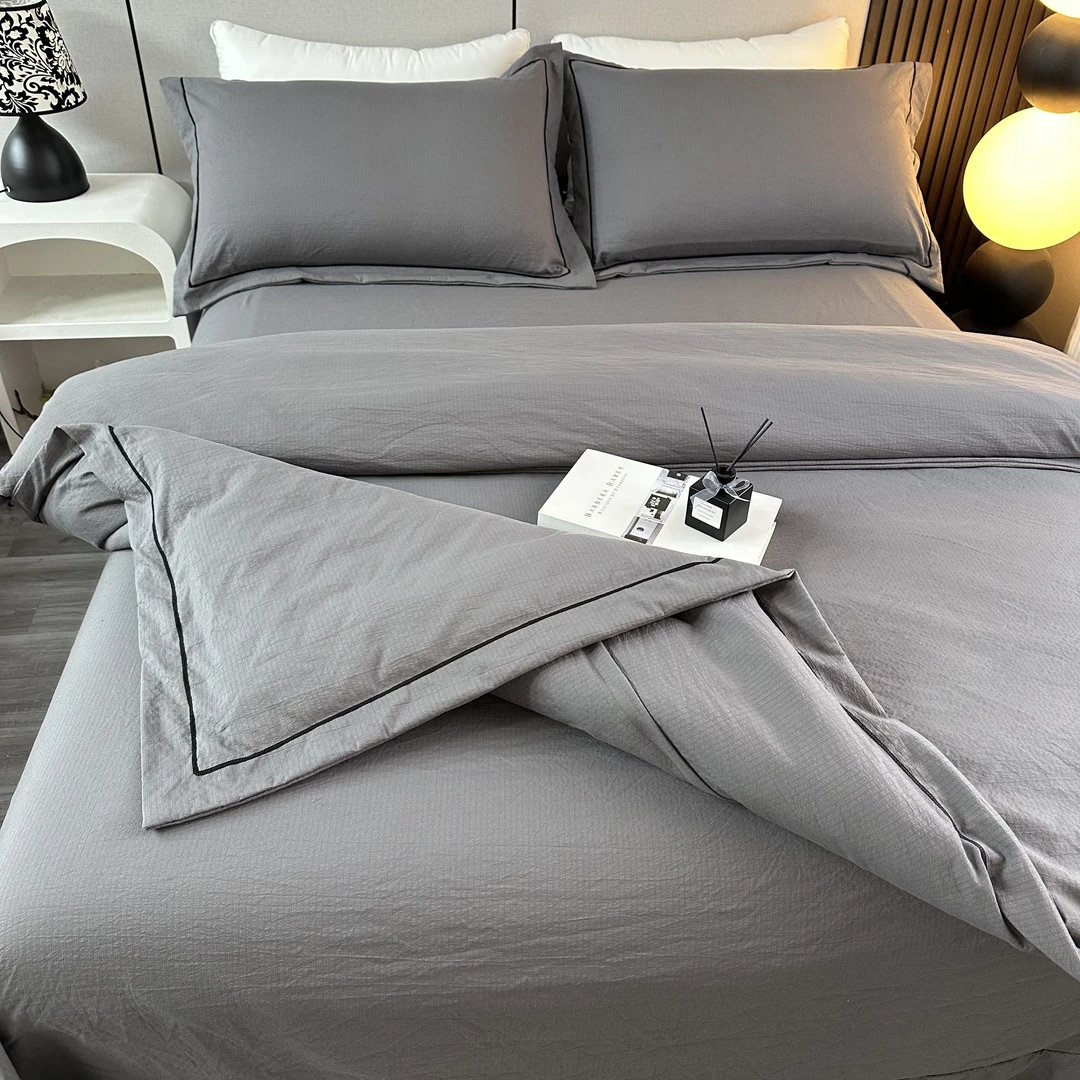 【四季新款】设计师原创高奢简约纯色宽边重工提花四件套床上用品4