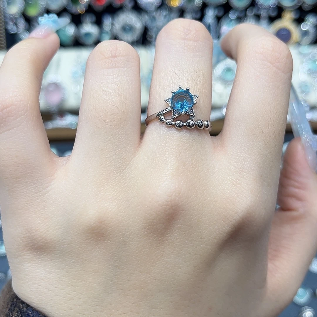 托帕石戒指银S925镶嵌