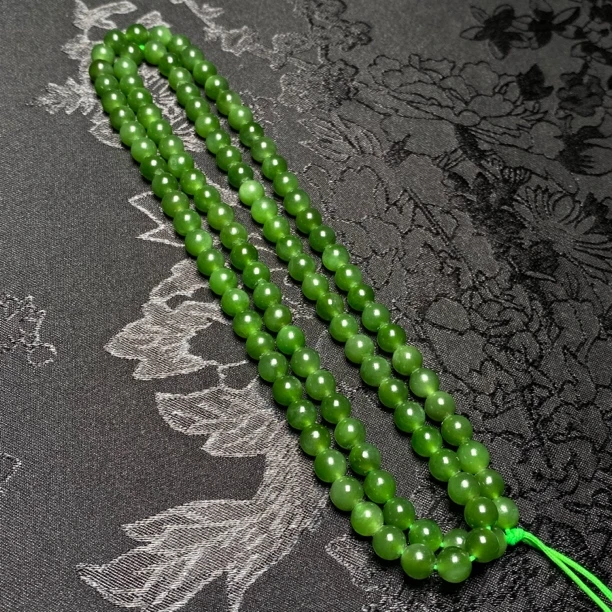 天然和田玉碧玉圆珠6mm菠菜绿辣绿颜色美轮美奂