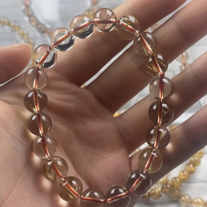 发晶天然巴西金发晶圆珠手串9.5mm尺寸未镶嵌粗发丝收藏款